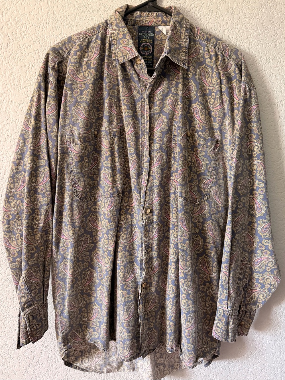 Champion Men's Paisley Button-Down Shirt in Beige, Pink, and Blue